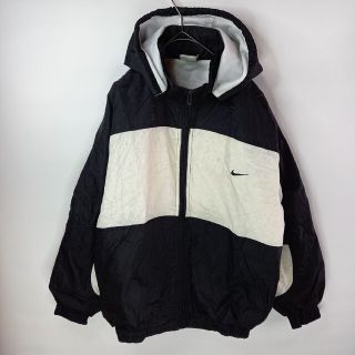 ナイキ(NIKE)のナイキ　ナイロンジャケット　フーディー　ブラック　銀タグ　90s　XL(ナイロンジャケット)