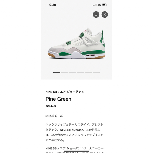 Nike SB × Air Jordan 4  Pine Greenスニーカー