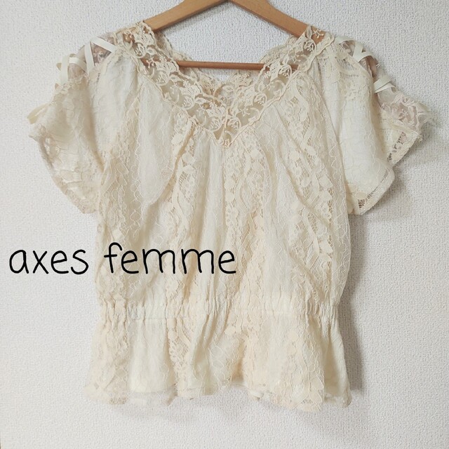 axes femme(アクシーズファム)の【アクシーズファム】レース　トップス　Mサイズ　シャツ　ブラウス　半袖 レディースのトップス(シャツ/ブラウス(長袖/七分))の商品写真