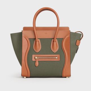 セリーヌ(celine)のCELINE ラゲージ マイクロ テキスタイル キャンバス/カーフ カーキ/タン(ハンドバッグ)