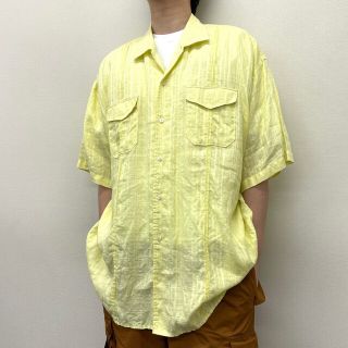 【中古】 Tommy Bahama リネン シャツ 半袖 ショートスリーブ プリーツ サイズ：XXL イエロー 古着 中古 mellow ゆうパケット対応(シャツ)