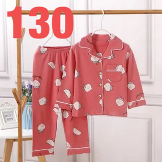 女の子  綿素材 パジャマ もも柄 濃いピンク色  130サイズ(パジャマ)