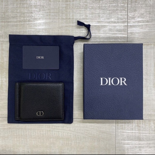 美品 Dior マネークリップ 付き 2つ折り 財布 カードケース ブラック 系