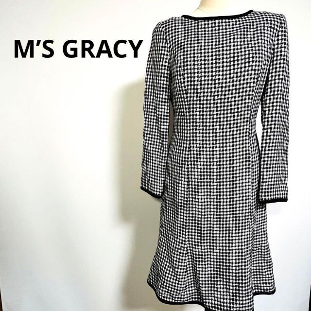 M’S GRACY エムズグレイシー ワンピース チェック 千鳥 膝丈 38