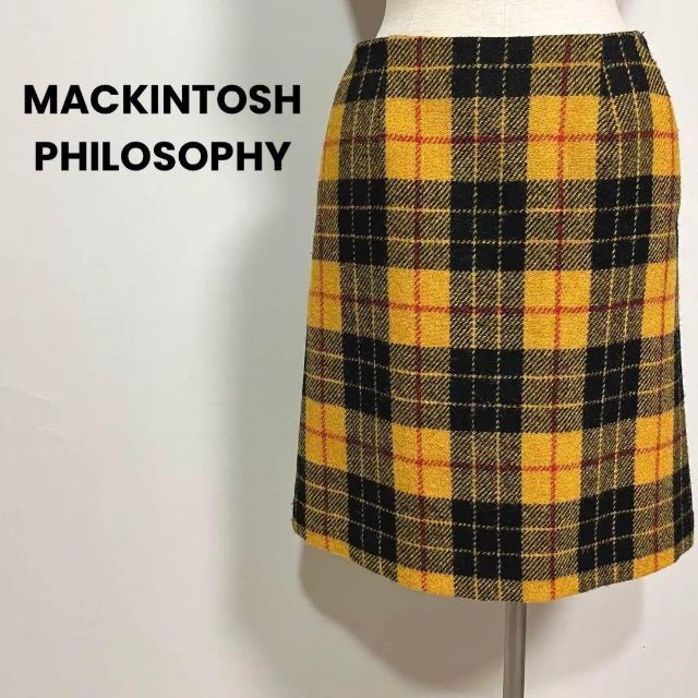 MACKINTOSH PHILOSOPHY(マッキントッシュフィロソフィー)のマッキントッシュ ハリスツイード 台形スカート 膝丈 チェックスカート 36 レディースのスカート(ひざ丈スカート)の商品写真