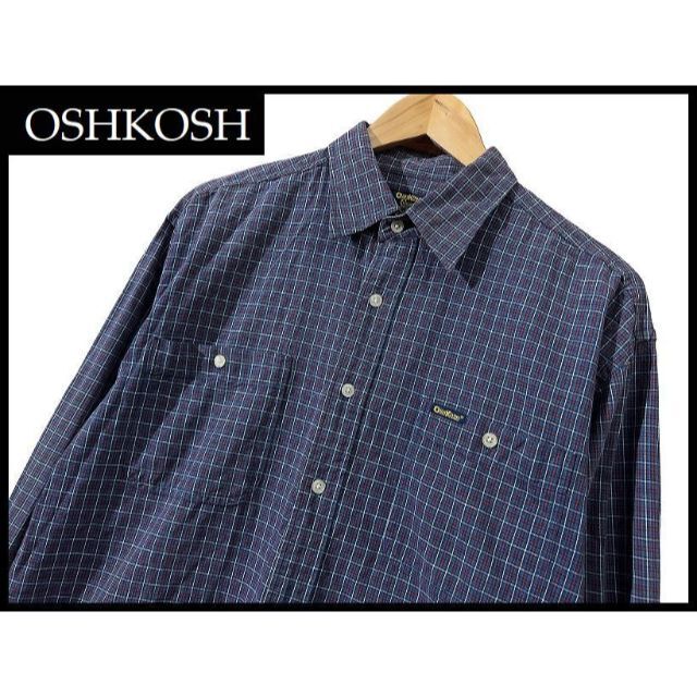 OshKosh(オシュコシュ)のG② オシュコシュ ワーク ポケット付 長袖 チェック シャツ 紺 ネイビー L メンズのトップス(シャツ)の商品写真