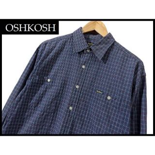 オシュコシュ(OshKosh)のG② オシュコシュ ワーク ポケット付 長袖 チェック シャツ 紺 ネイビー L(シャツ)