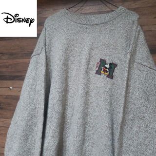 ディズニー(Disney)の【希少　英国製】Disney　Mickey　ミッキー　刺繍ロゴ　霜降り　ベージュ(ニット/セーター)