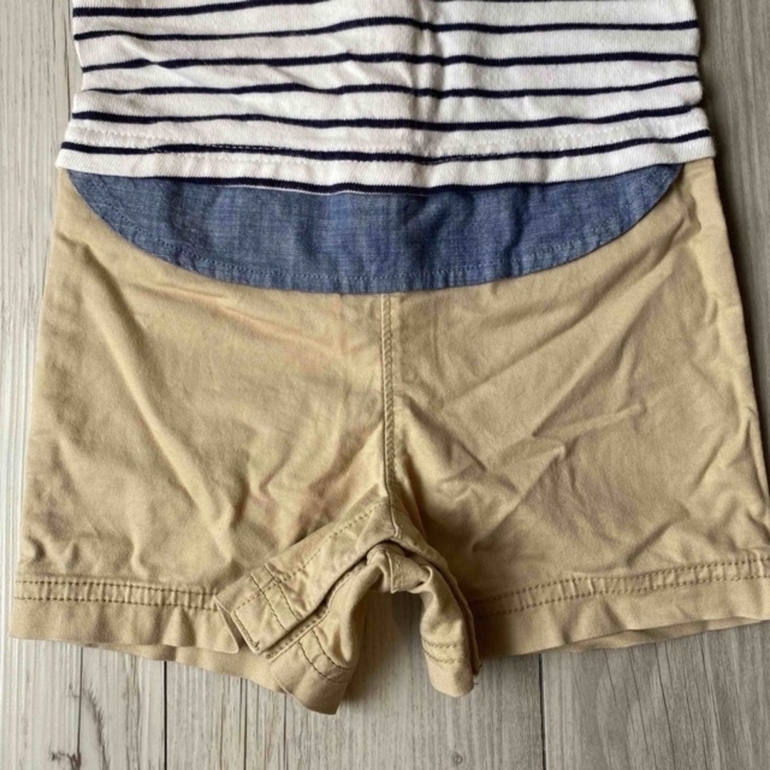 babyGAP(ベビーギャップ)の【美品】baby GAP ショートオール　くま　ストライプ　重ね着 キッズ/ベビー/マタニティのベビー服(~85cm)(ロンパース)の商品写真