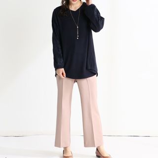 ハニーズ(HONEYS)の【新品】ハニーズ 袖レース付チュニック ネイビー  L 　ネックレス付き(チュニック)