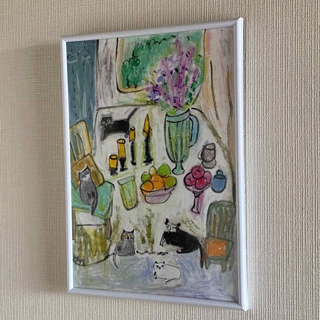 絵画 。手描き【部屋で楽しく遊んでいるかわいい猫たち