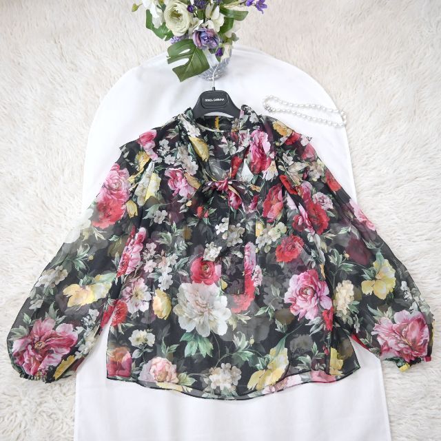 カーキ×インディゴ ☆DOLCE&GABBANA☆極美品☆ロゴプレート☆シルク