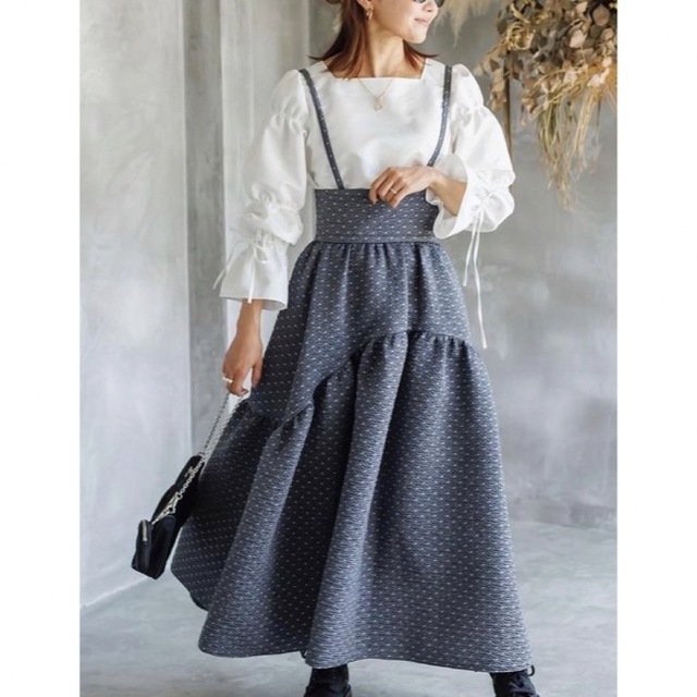 bluelea Dot Jacquard suspenders skirt　 レディースのスカート(ロングスカート)の商品写真