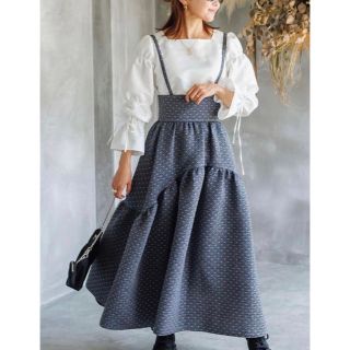 bluelea Dot Jacquard suspenders skirt　(ロングスカート)