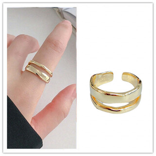 ゴールド 変形 ダブルライン シンプル リング 指輪 ボリューム ワイド 韓国 