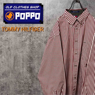 トミーヒルフィガー(TOMMY HILFIGER)のトミーヒルフィガー☆オールド刺繍ロゴビッグロンドンストライプシャツ 90s 赤茶(シャツ)