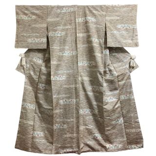 527.【特選】小千谷紬 横段 真綿 絵絣 草花文様 手縫い仕立て