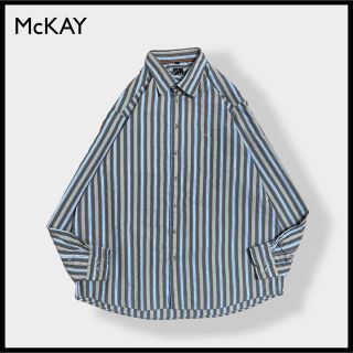 【McKAY】マルチストライプ ワンポイント シワ加工 XXL ビッグサイズ(シャツ)