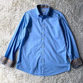 バーバリー(BURBERRY)のバーバリーロンドン 長袖シャツ 刺繍ホースロゴ ノバチェック ブルー L(シャツ)