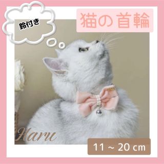 ペット 首輪 鈴付き リボン ピンク パール パステル 可愛い 猫 (猫)