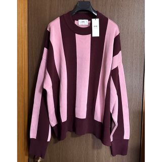 マルタンマルジェラ(Maison Martin Margiela)のXL新品 AMI Paris アミ ストライプ ニット セーター バーガンディ(ニット/セーター)