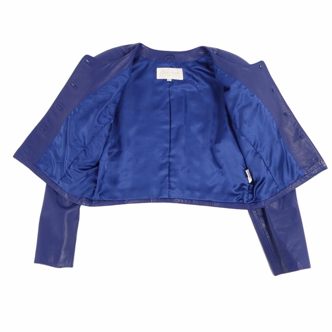 美品 クレージュ courreges セットアップ スカートスーツ ジャケット スカート ラムレザー レディース 38(S相当) ブルー レディースのフォーマル/ドレス(スーツ)の商品写真