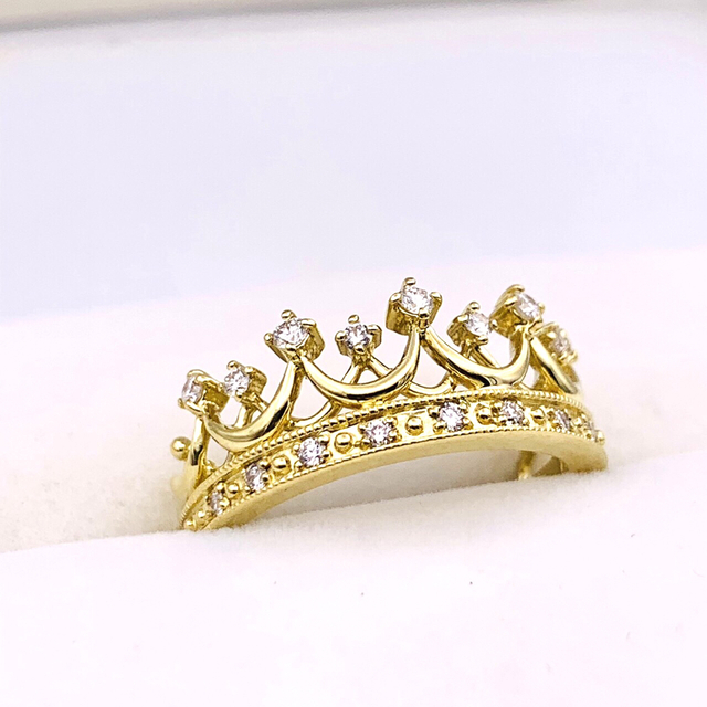 一番の ダイヤ 0.18ct 王冠 18金 極美品 K18 デザイン リング ゴールド