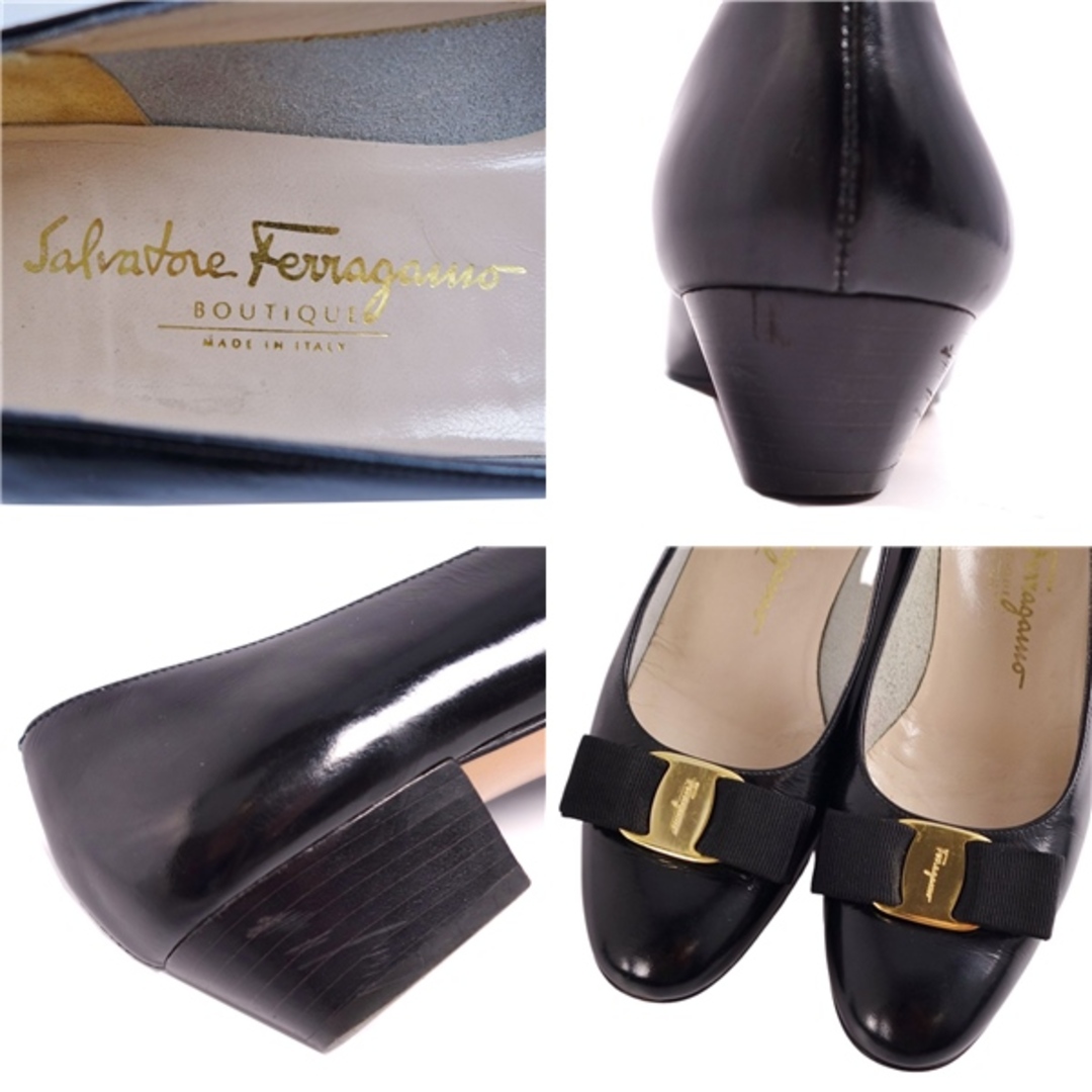 Salvatore Ferragamo(サルヴァトーレフェラガモ)のサルヴァトーレ フェラガモ Salvatore Ferragamo パンプス ヴァラリボン カーフレザー ヒール シューズ 靴 レディース 6C(23.5cm相当) ブラック レディースの靴/シューズ(ハイヒール/パンプス)の商品写真