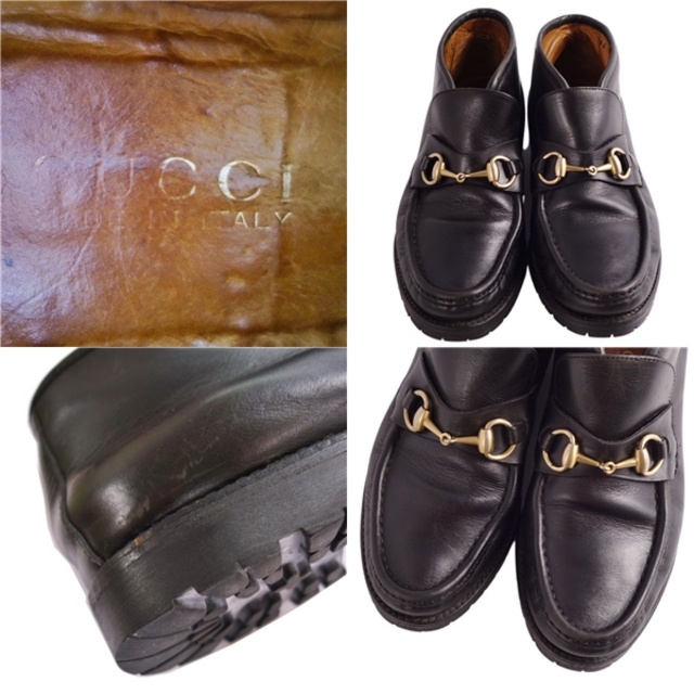 Vintage グッチ GUCCI モカシン アンクルブーツ ホースビット カーフレザー シューズ 靴 レディース 37.5C(24.5cm相当)  ブラック