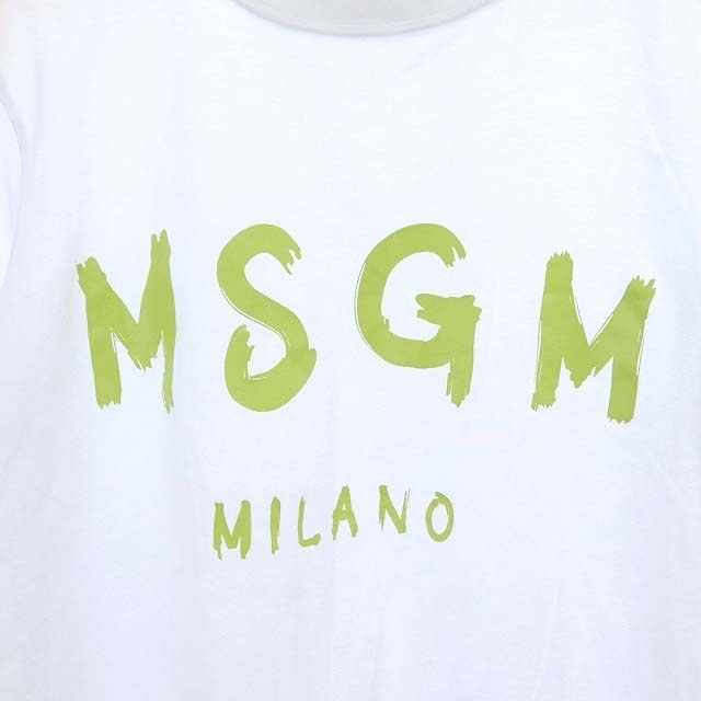 MSGM(エムエスジイエム)のエムエスジーエム ロゴTシャツ カットソー プルオーバー 半袖 S 白 黄緑 メンズのトップス(Tシャツ/カットソー(半袖/袖なし))の商品写真
