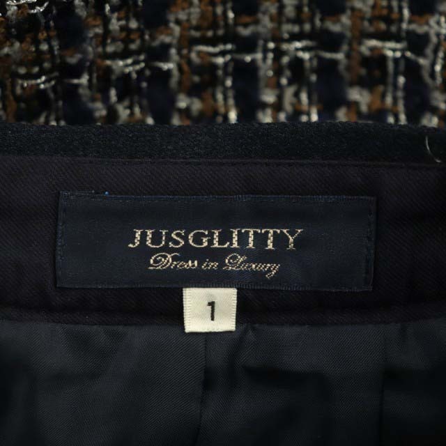 JUSGLITTY(ジャスグリッティー)のジャスグリッティー ツイード台形スカート ネイビー ブラウン グレー シルバー レディースのスカート(ひざ丈スカート)の商品写真