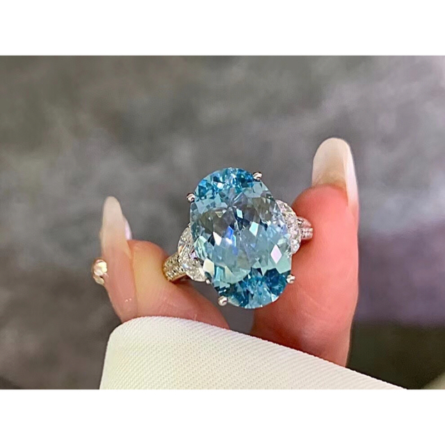 絶品】 ダイヤ ⭐天然アクアマリン 6.73ct k18 リング リング(指輪