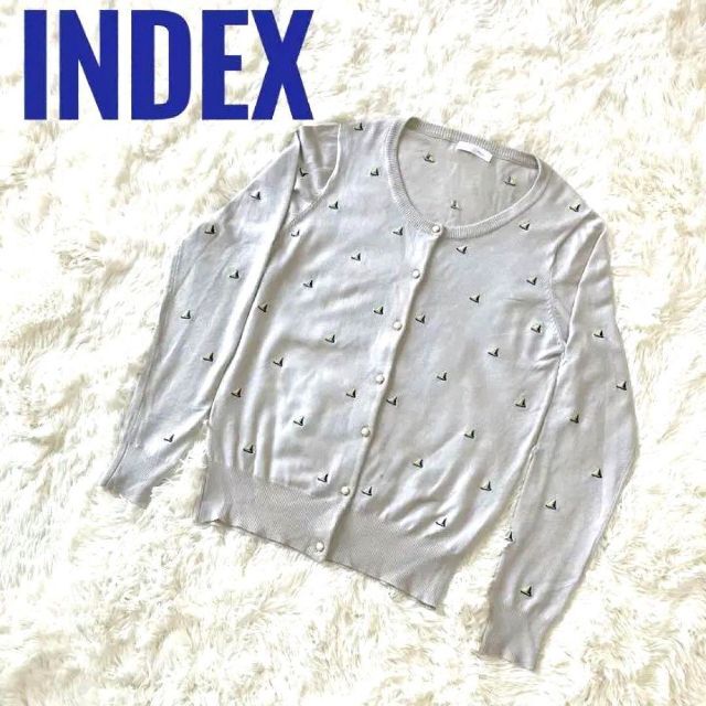 INDEX(インデックス)のINDEX  グレー カーディガン ヨット柄 刺繍入り 薄手 春物 レディースのトップス(カーディガン)の商品写真