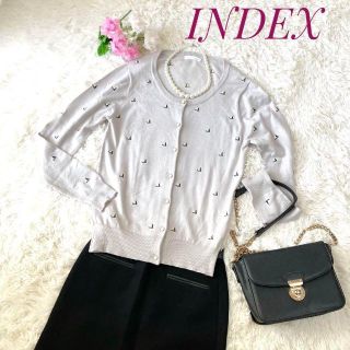 インデックス(INDEX)のINDEX  グレー カーディガン ヨット柄 刺繍入り 薄手 春物(カーディガン)