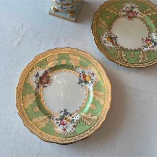 ミントン(MINTON)の【コウルドン 】英国アンティーク 金彩 手描き 花絵 平皿　デザート皿　2枚(食器)