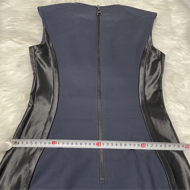 本物 美品 ルイヴィトン 切替 シルク混 ノースリーブ ワンピース 36 紺