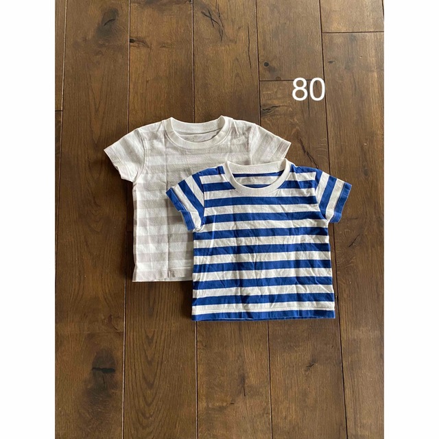 MUJI (無印良品)(ムジルシリョウヒン)の無印　ボーダーTシャツ　2枚セット 80 キッズ/ベビー/マタニティのベビー服(~85cm)(Ｔシャツ)の商品写真