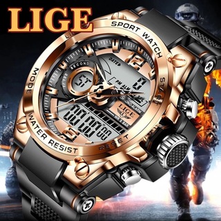 新品 LIGE スポーツデュアルウォッチ 50m防水メンズ腕時計 ローズゴールド