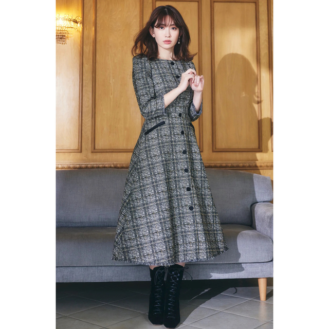 新品　herlipto  Classic Tweed Midi Dress M