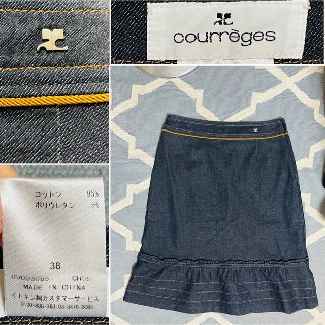 Courreges(クレージュ)のほぼ未使用　クレージュ　フリルデザイン　デニムスカート　ロゴワンポイント レディースのスカート(ひざ丈スカート)の商品写真