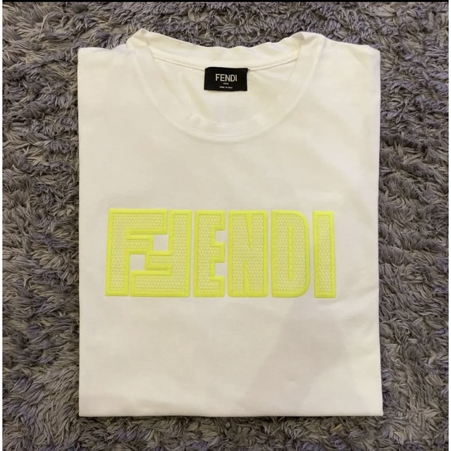 ＊美品FENDI 白Tシャツ　ネオン　イエロー　黄色　FFロゴTシャツ＊メンズ