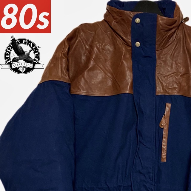 Eddie Bauer - 80s エディーバウアー 黒タグ ビンテージ レザー×ダウン