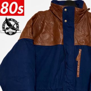 エディーバウアー(Eddie Bauer)の80s エディーバウアー 黒タグ ビンテージ レザー×ダウンジャケット ネイビー(ダウンジャケット)