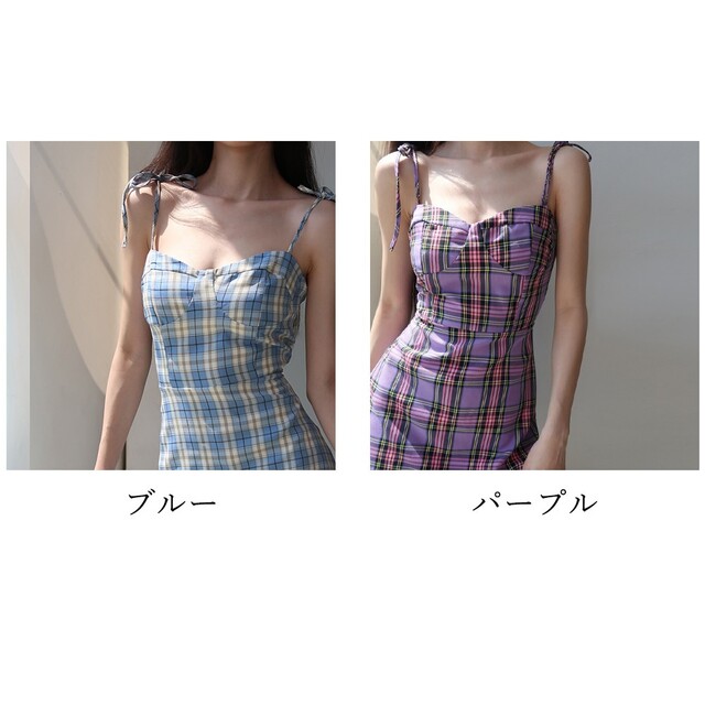 ♬人気のキャミワンピース パープル□ギンガムチェック 韓国 ♬人気のキャミワンピース パープル□ギンガムチェック 韓国