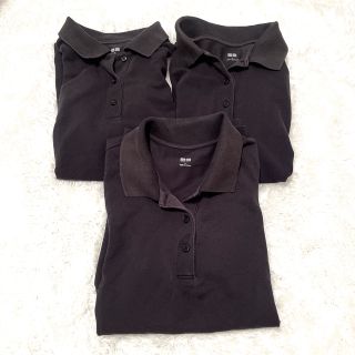 ユニクロ(UNIQLO)の【中古】ユニクロUNIQLO半袖ポロシャツ　3枚セット　黒ブラック　レディースL(ポロシャツ)