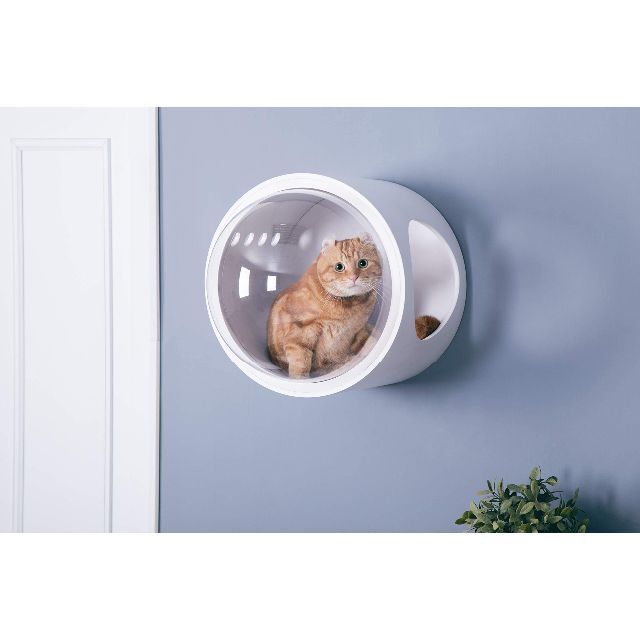 色: ホワイト】MYZOO 宇宙船 猫ハウス ペット用ベッド ドーム状 壁付け