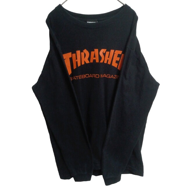 THRASHER(スラッシャー)の90S スラッシャー長袖シャツロンt　ブラック　ビッグロゴ　メンズL　古着 メンズのトップス(Tシャツ/カットソー(七分/長袖))の商品写真