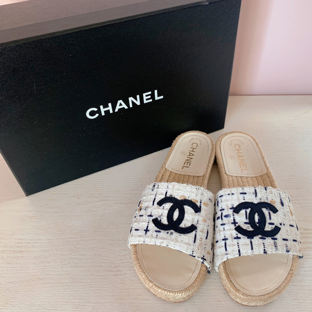 ツイードCHANEL 正規品　美品　レア　ツイードサンダル　size36