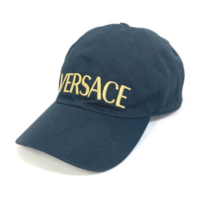 VERSACE(ヴェルサーチ)のヴェルサーチ VERSACE ロゴ 帽子 ベースボール キャップ コットン ブラック 美品 レディースの帽子(キャップ)の商品写真