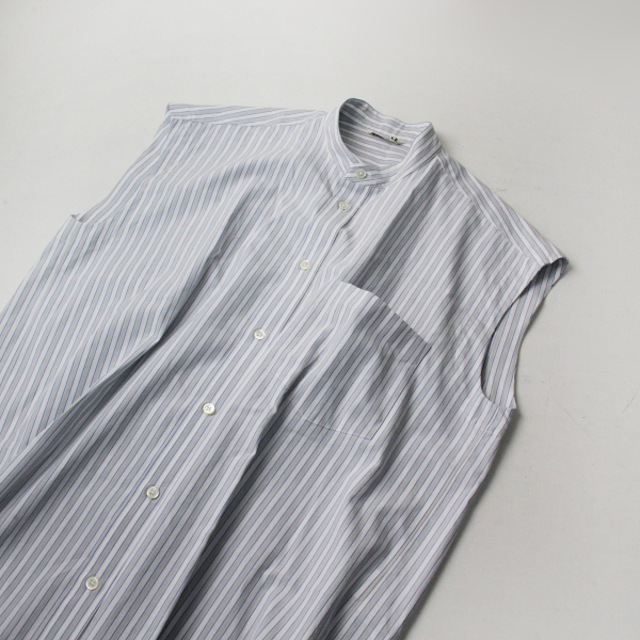 美品 2020SS AURALEE オーラリー WASHED FINX TWILL STRIPE SLEEVELESS SHIRTS ノースリーブシャツ0/ホワイログレー【2400013252638】シャツ/ブラウス(長袖/七分)